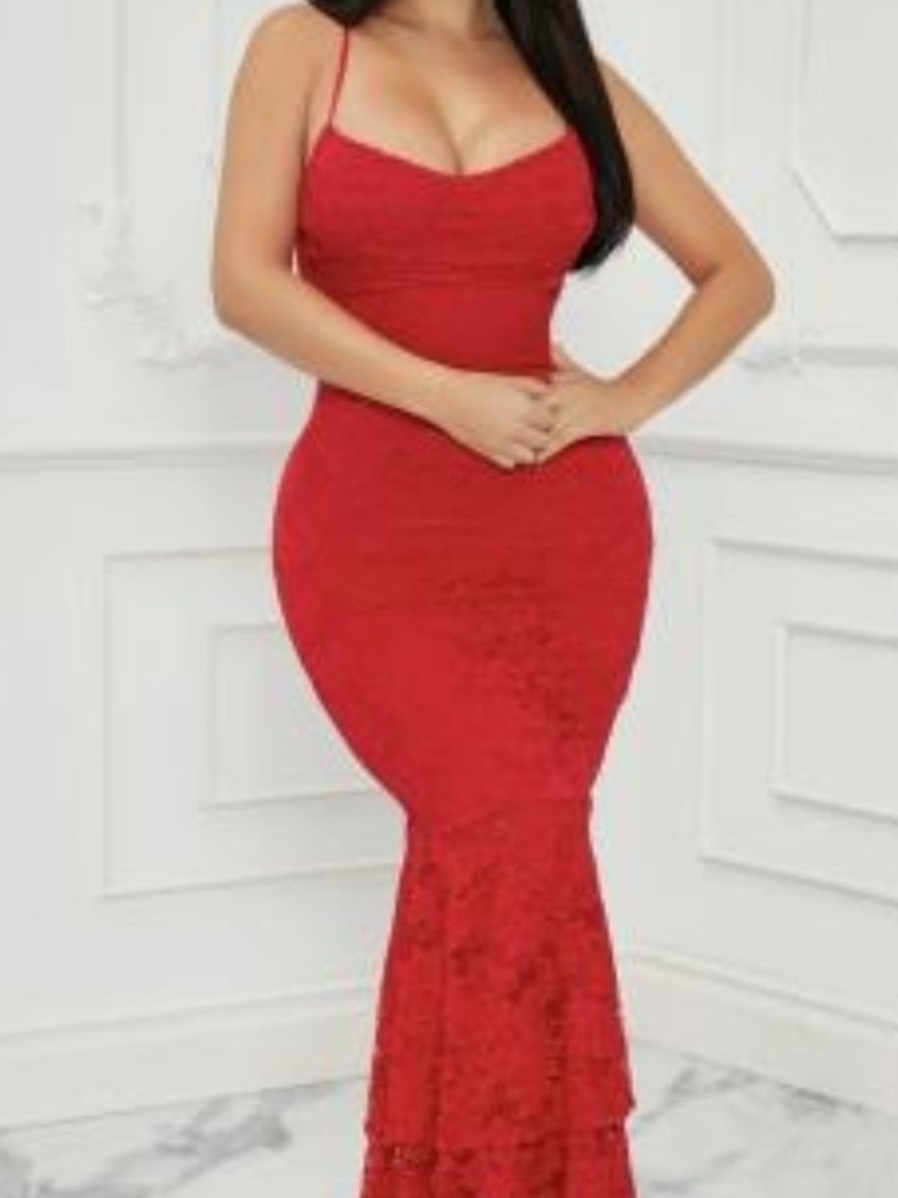 Elegant Red Lace Mermaid Evening Dress